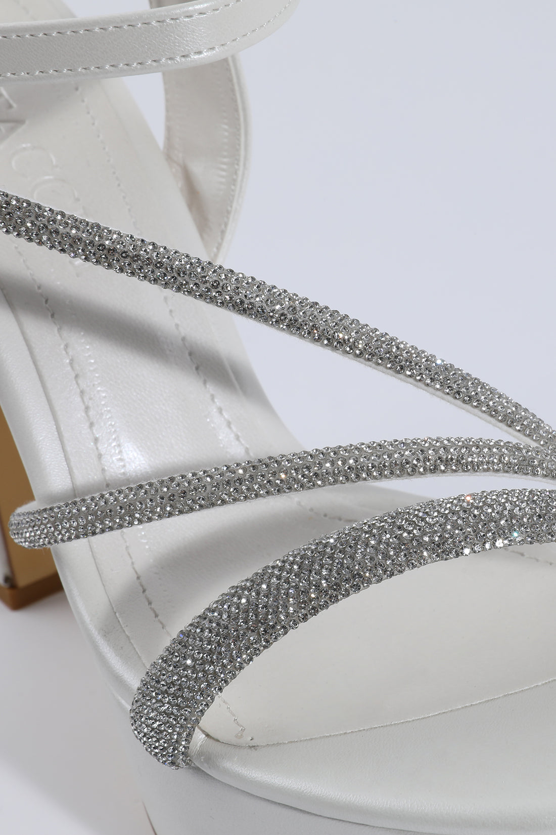 Verona Stone Embellished Crisscross Strap White Platform Heels