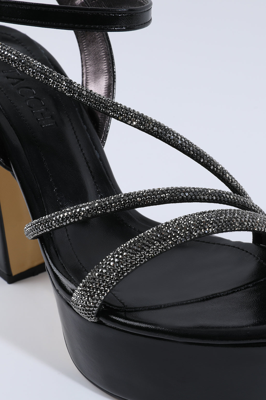 Verona Stone Embellished Cross Strap Black Platform Shoes