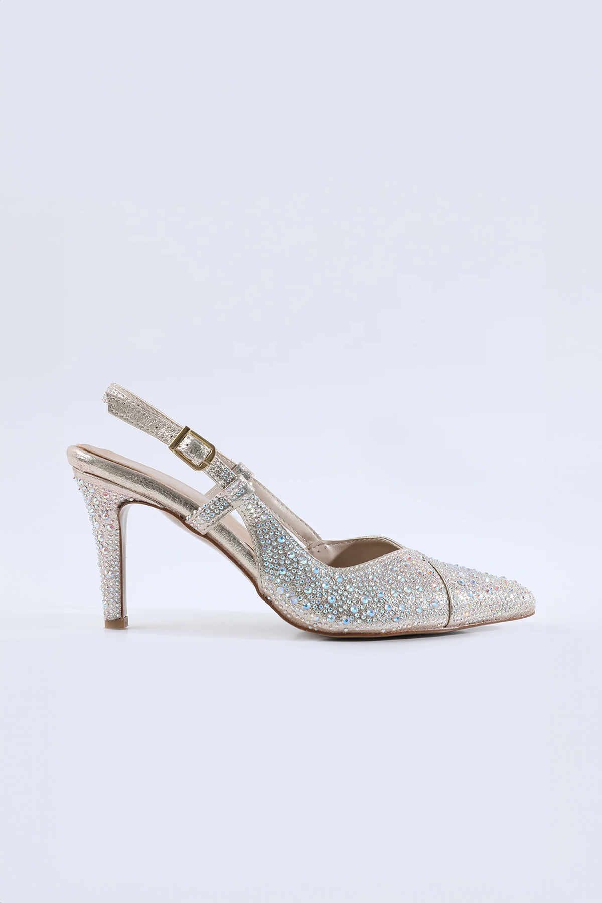 Marina Stone Embellished Low Heel Gold Evening Shoes Tacchi