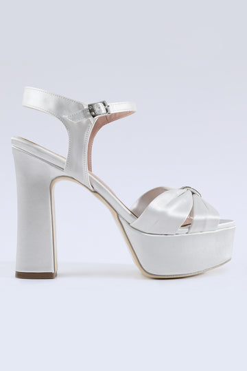 Flora Ruched Stone Embellished Platform Bridal Shoes