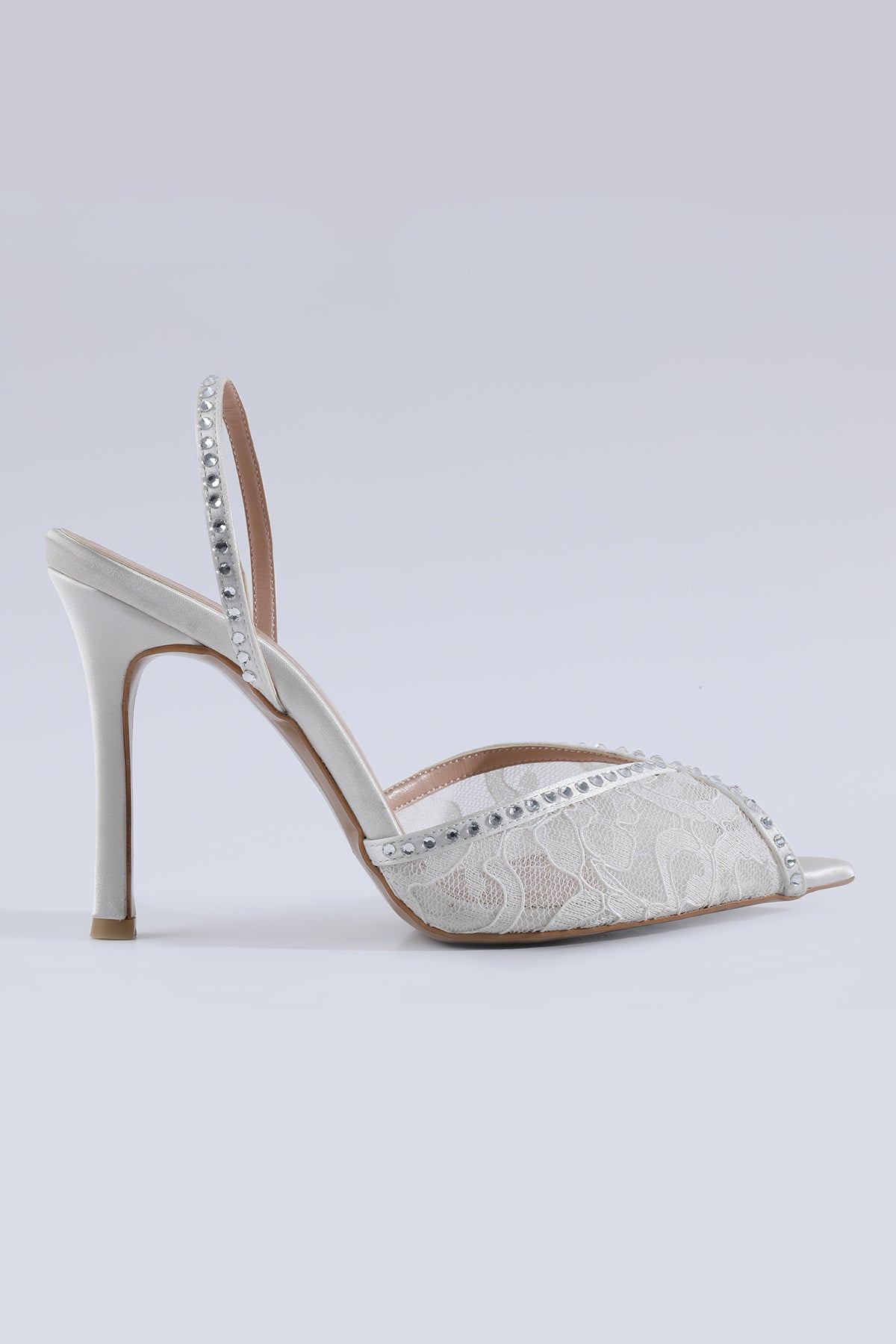 Aria Lace and Stone Detail White Bridal Shoes