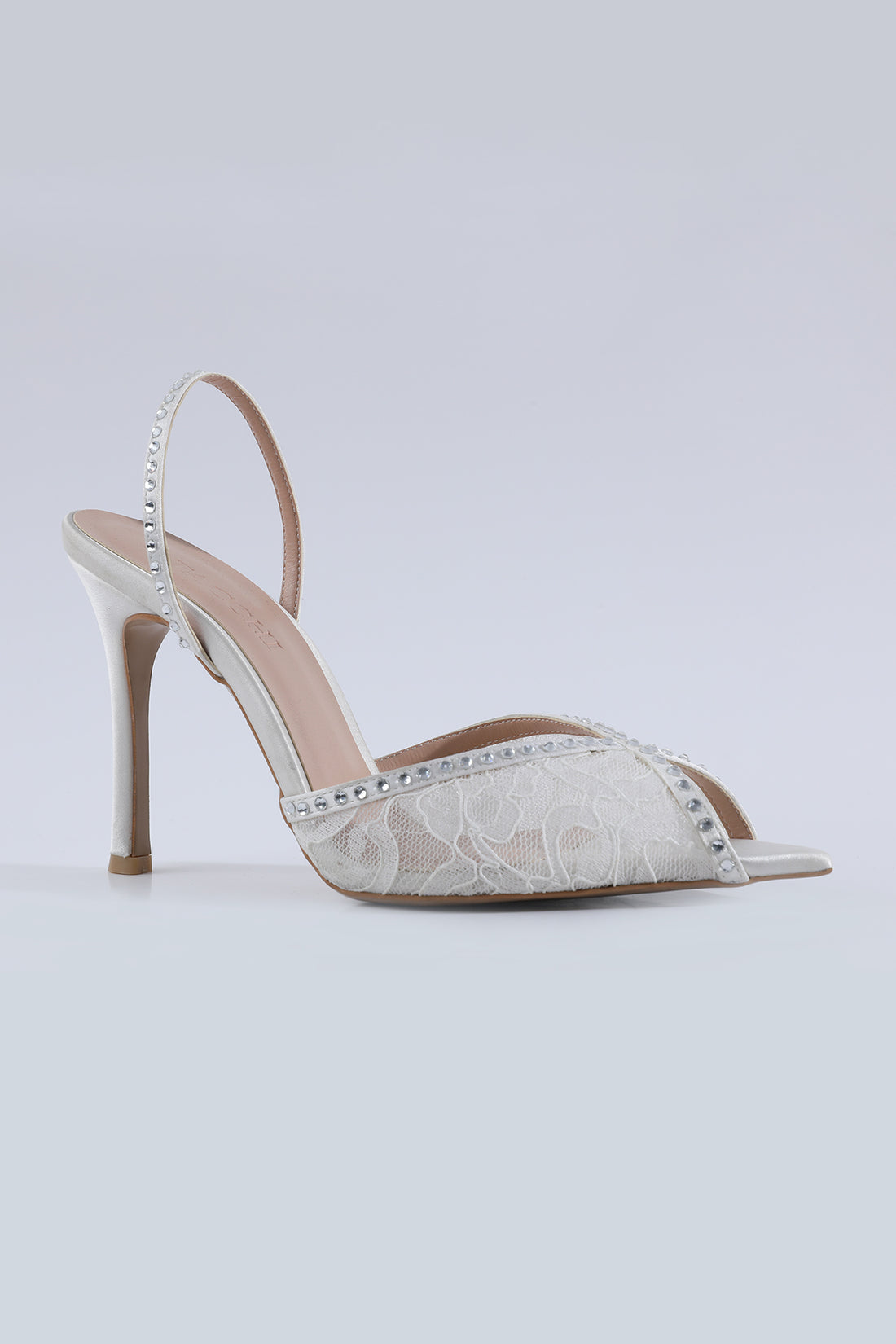 Aria Lace and Stone Detail White Bridal Shoes