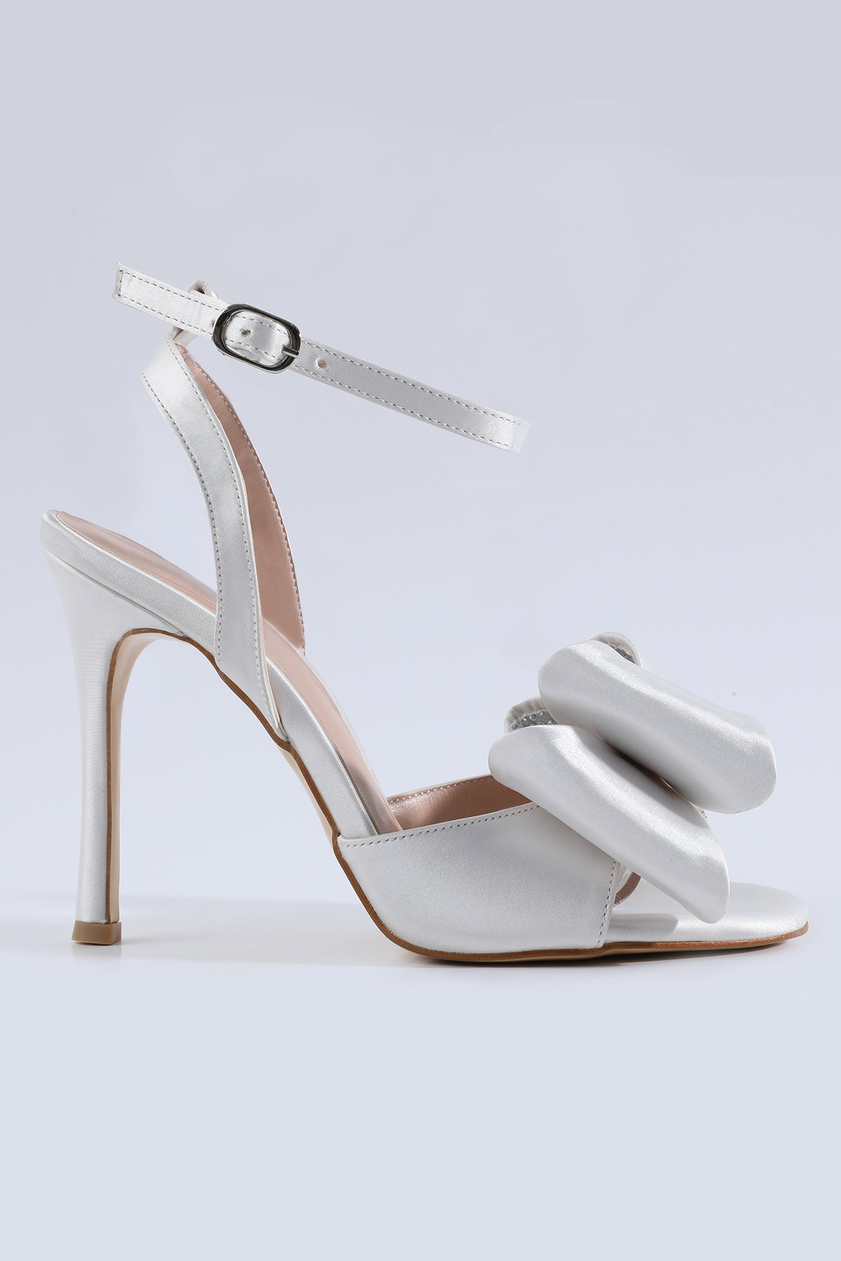 Elysia Bow Detail Stone Embellished White Heels