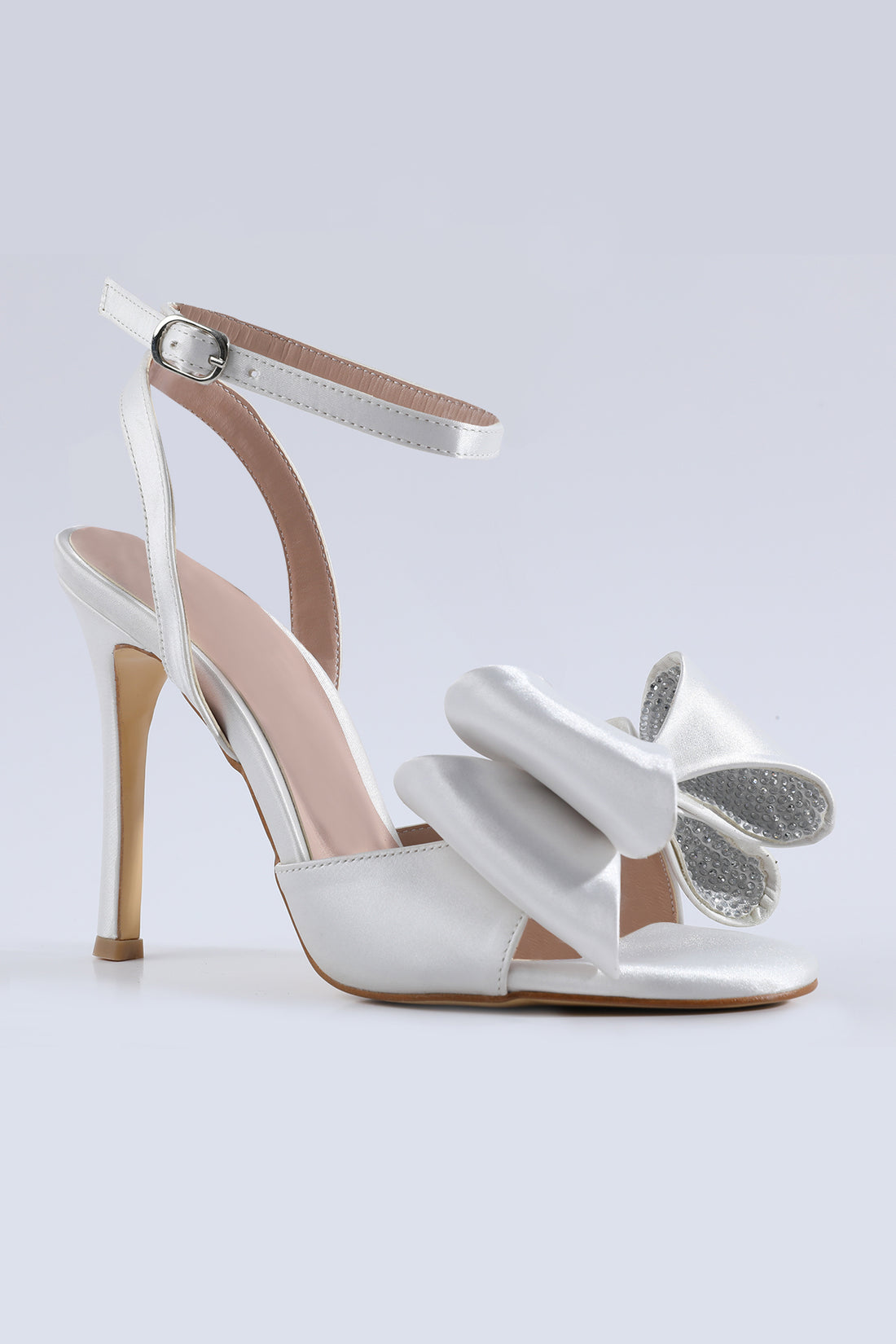 Elysia Bow Detail Stone Embellished White Heels