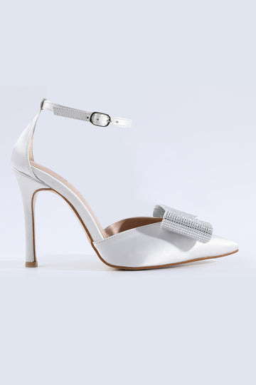 Amour Front Bow Detail White Heels