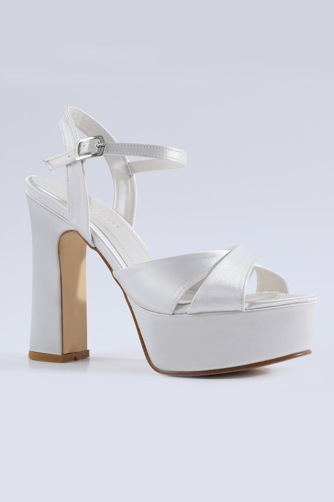 Bella Satin Strap Platform White Heeled Shoes