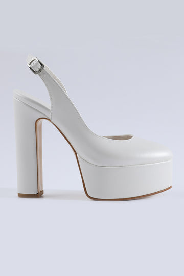 Sophia Thick Heeled White Platform Heels