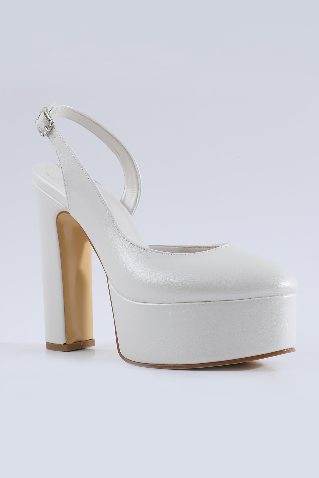 Sophia Thick Heeled White Platform Heels