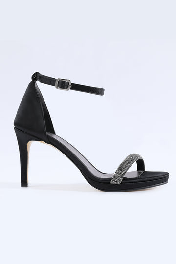 Zaria Striped Stone Embellished Black Heels