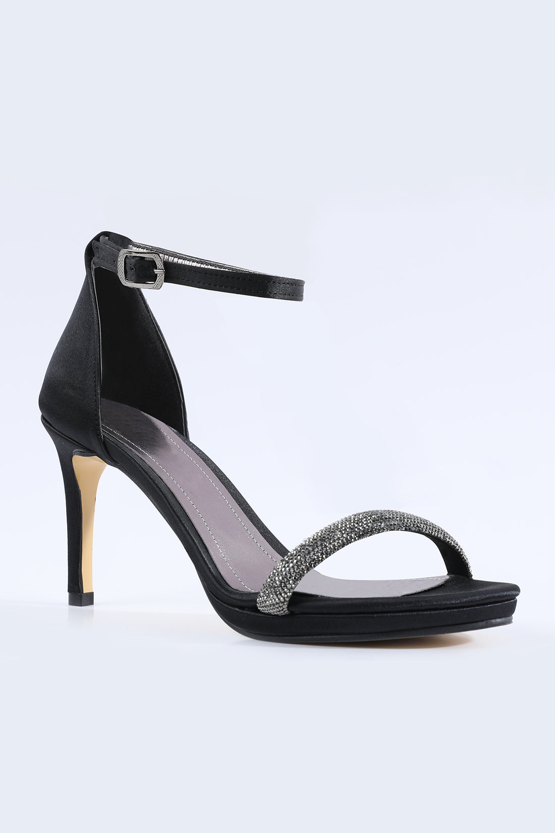 Zaria Striped Stone Embellished Black Heels