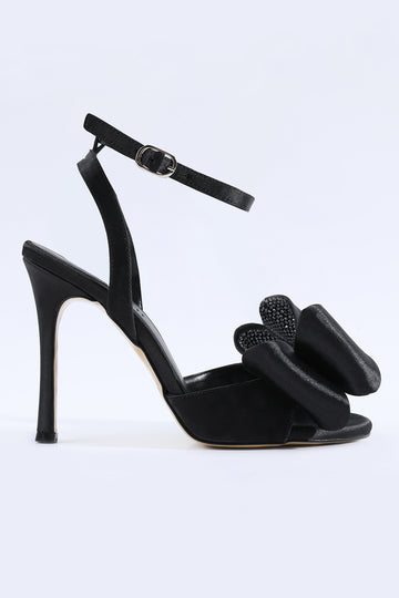 Elysia Bow Detail Stone Embellished Black Heels