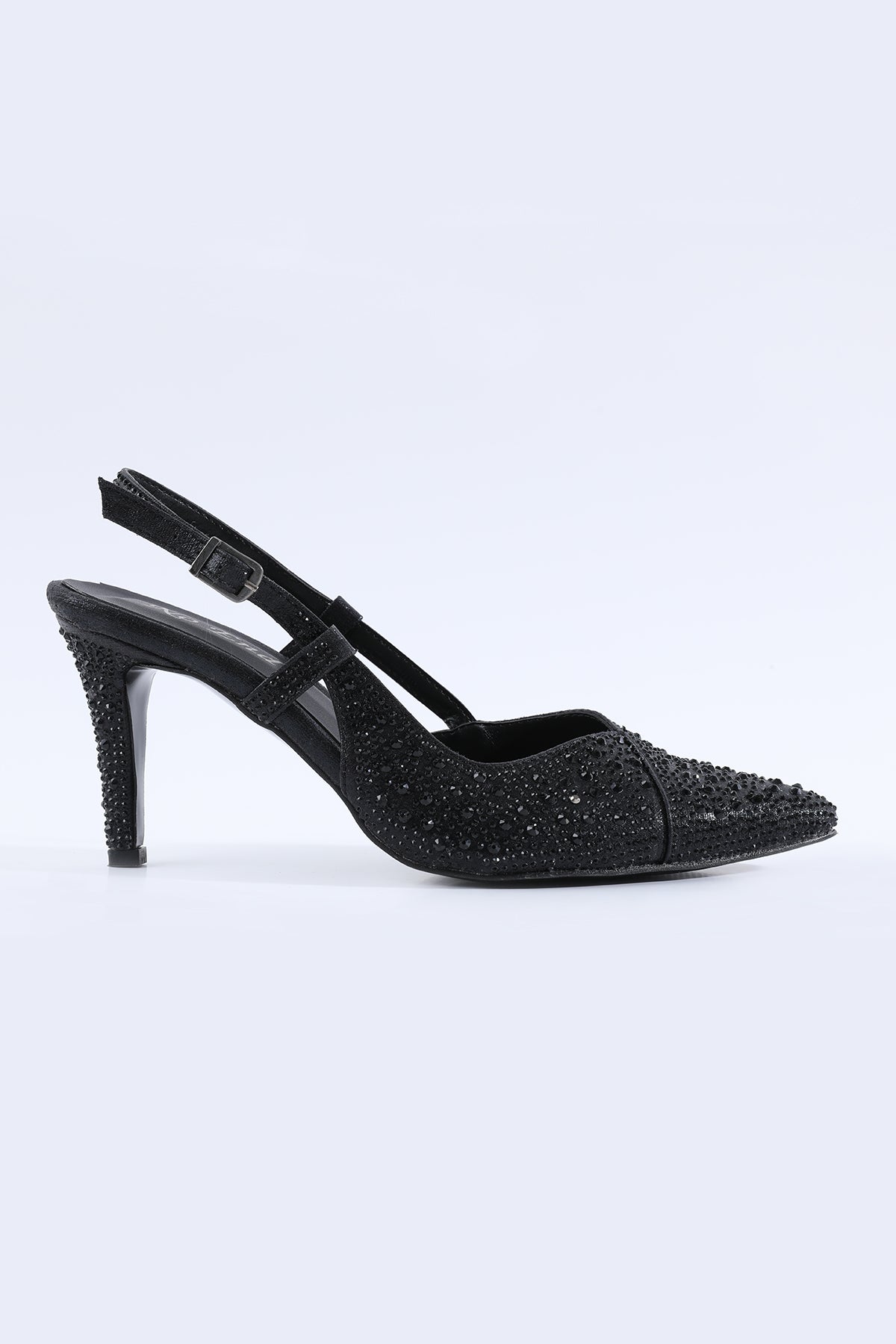 Marina Stone Embellished Low Heel Black Evening Shoes