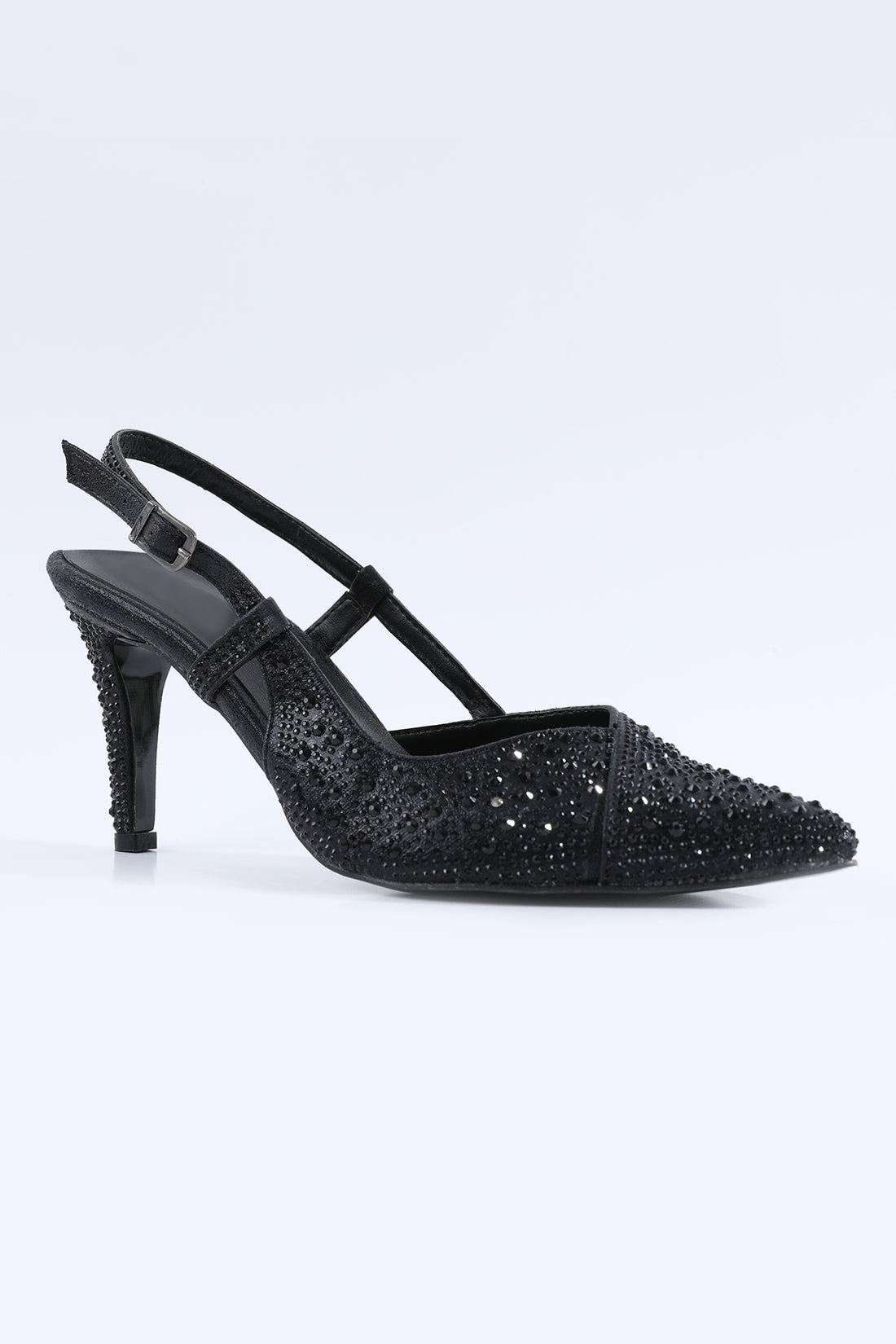 Marina Stone Embellished Low Heel Black Evening Shoes