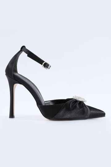 Amora Heart Detail Black Heeled Shoes