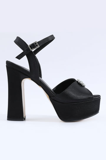 Perla Stone Embellished Platform Black Heels