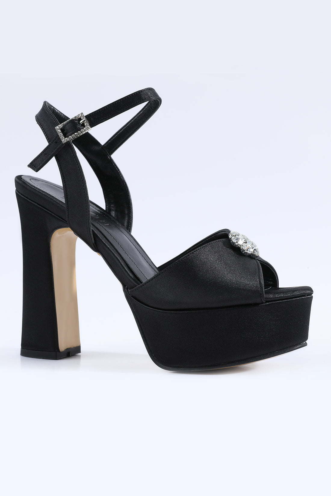 Perla Stone Embellished Platform Black Heels