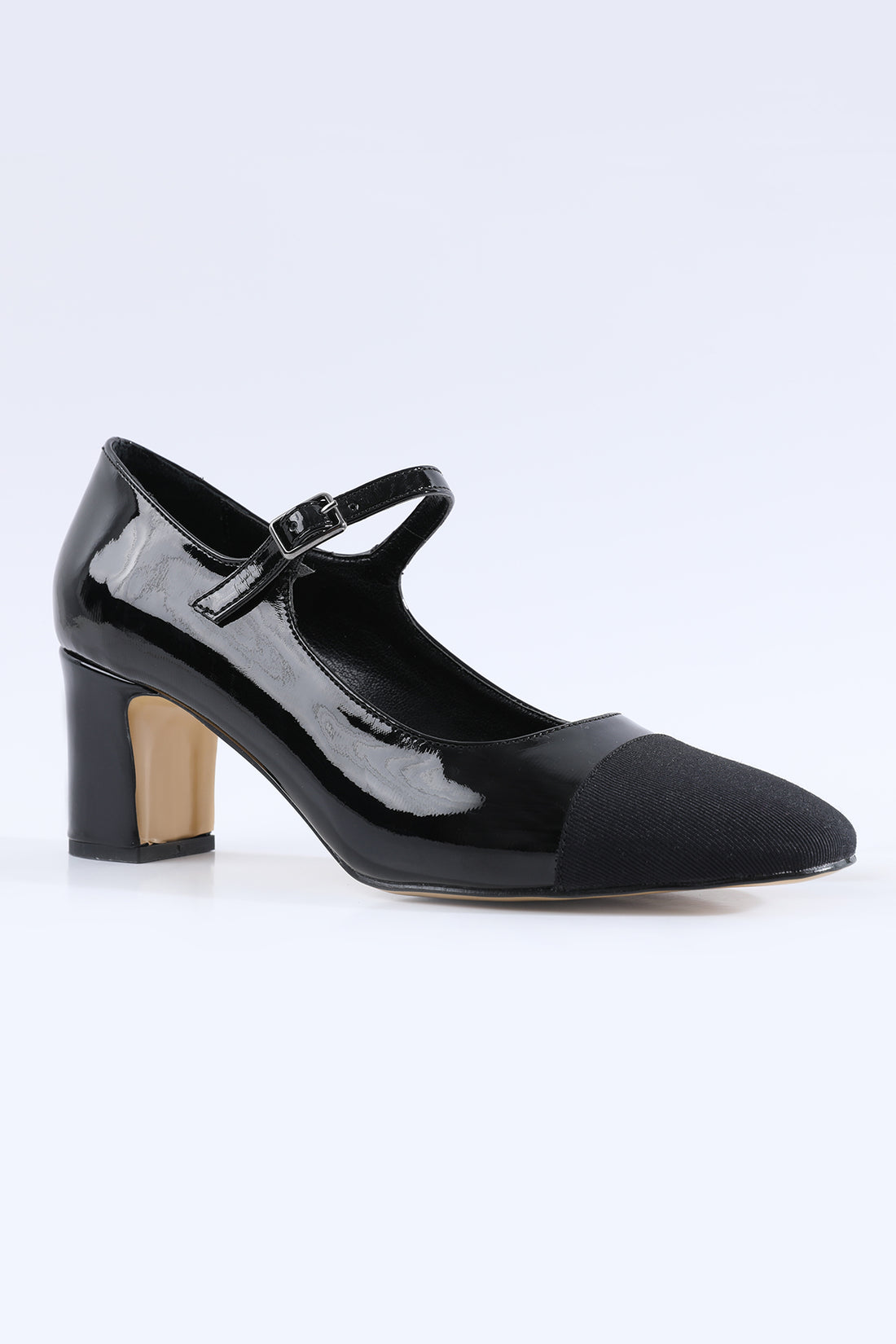 Marcelline Toe Detailed Belted Black Patent Leather Shoes