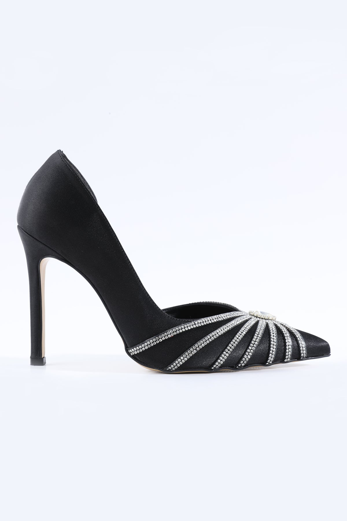 Ghita Elegant Stone Detail Heeled Black Shoes