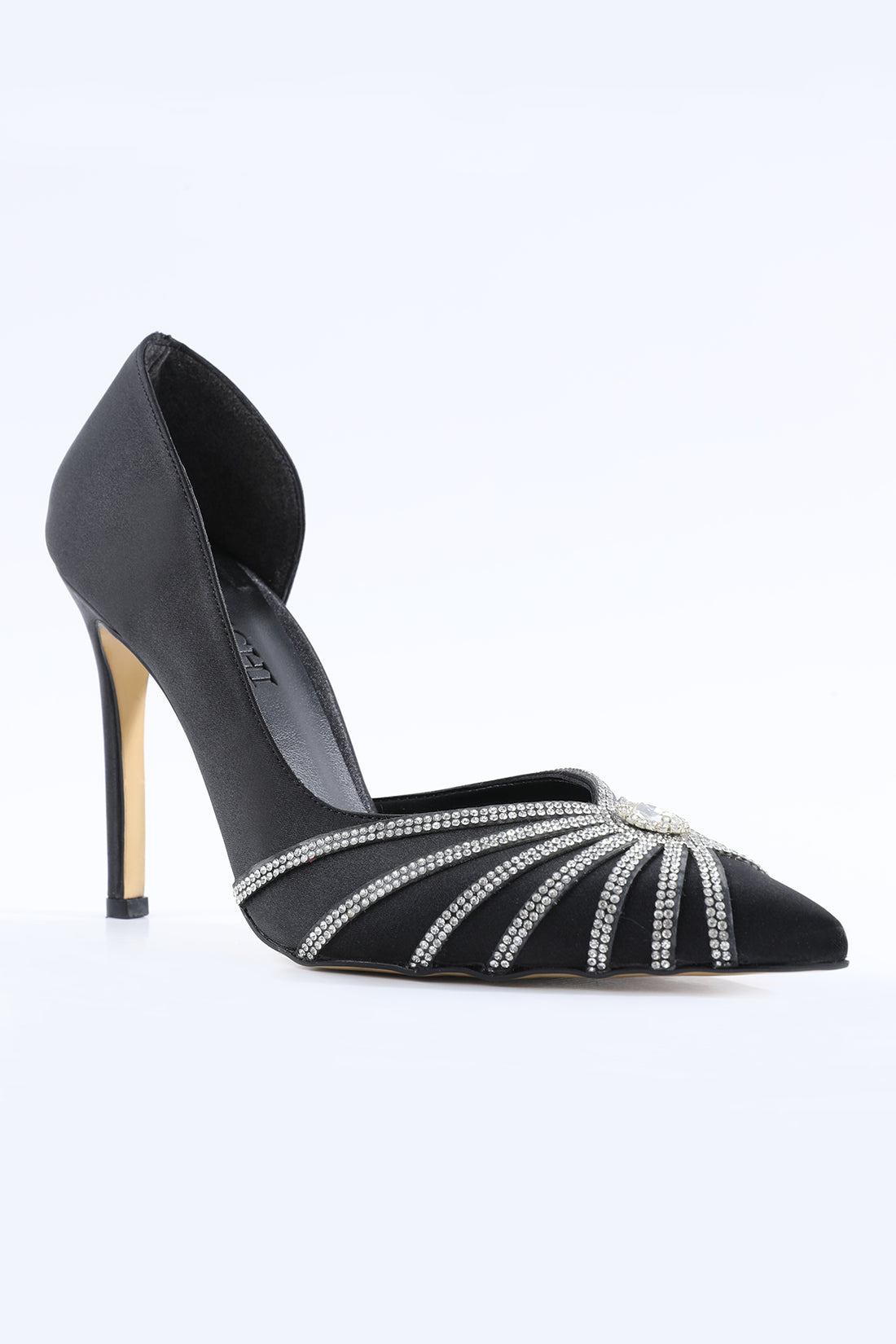 Ghita Elegant Stone Detail Heeled Black Shoes