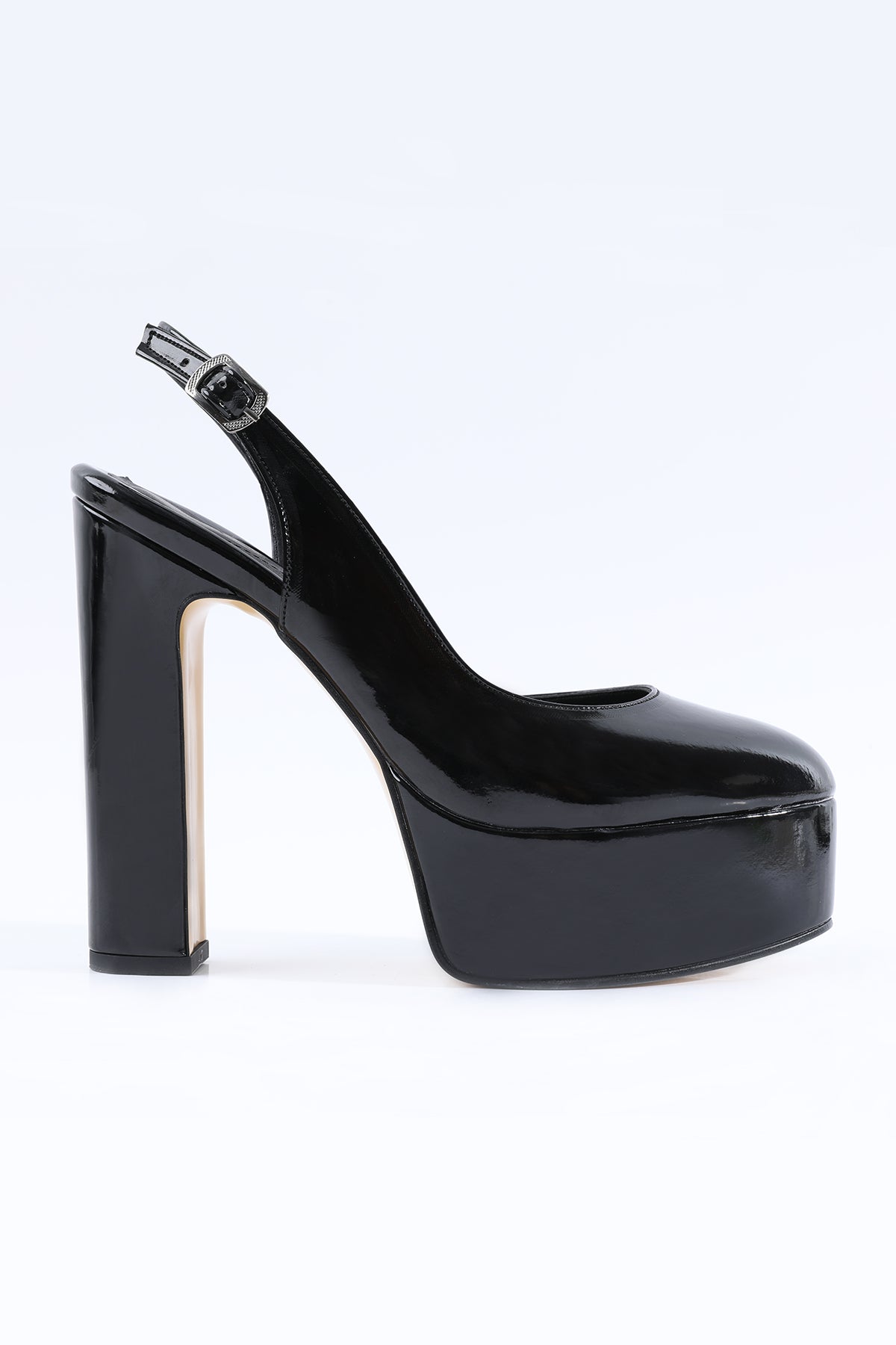 Sophia Thick Heeled Black Patent Leather Platform Shoes