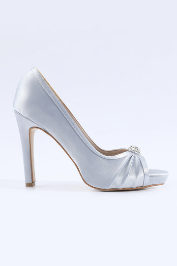 Emilia Stone Embellished Satin Silver Heels