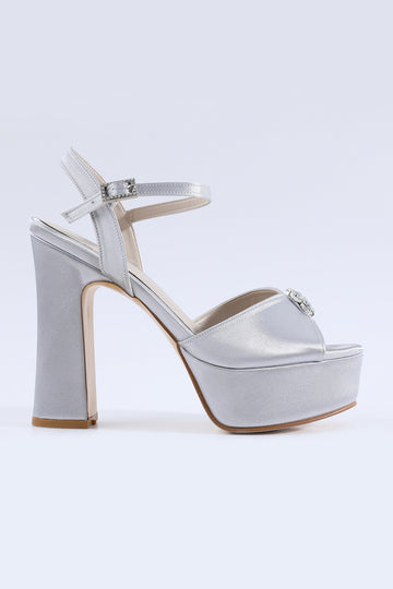 Perla Stone Embellished Platform Silver Heels