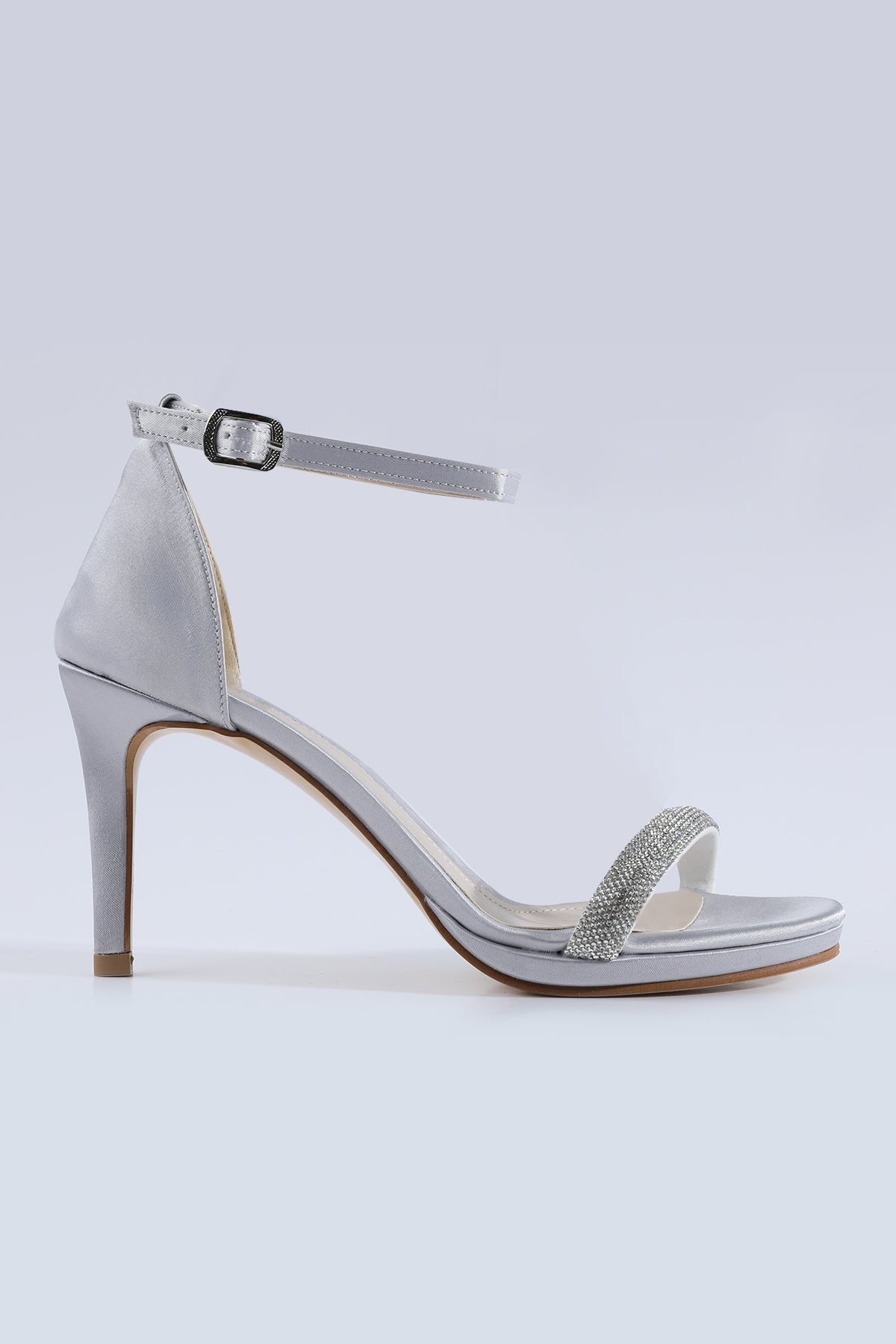 Zaria Silver Heels with Striped Stone Detailing