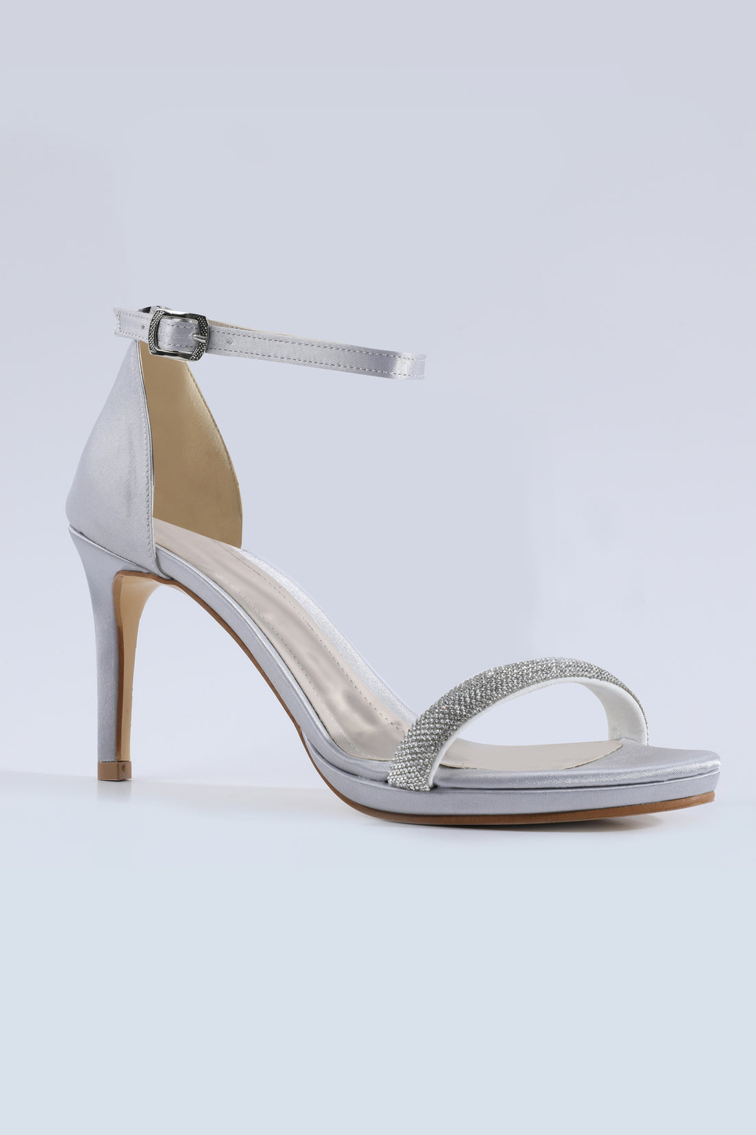 Zaria Silver Heels with Striped Stone Detailing