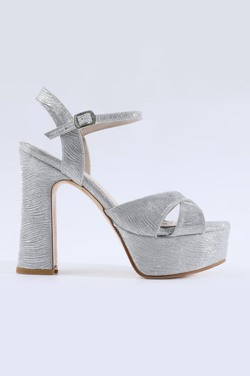 Melis Glitter Detail High Platform Silver Evening Shoes