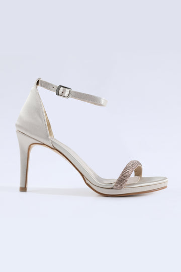 Zaria Striped Stone Embellished Gold Heels