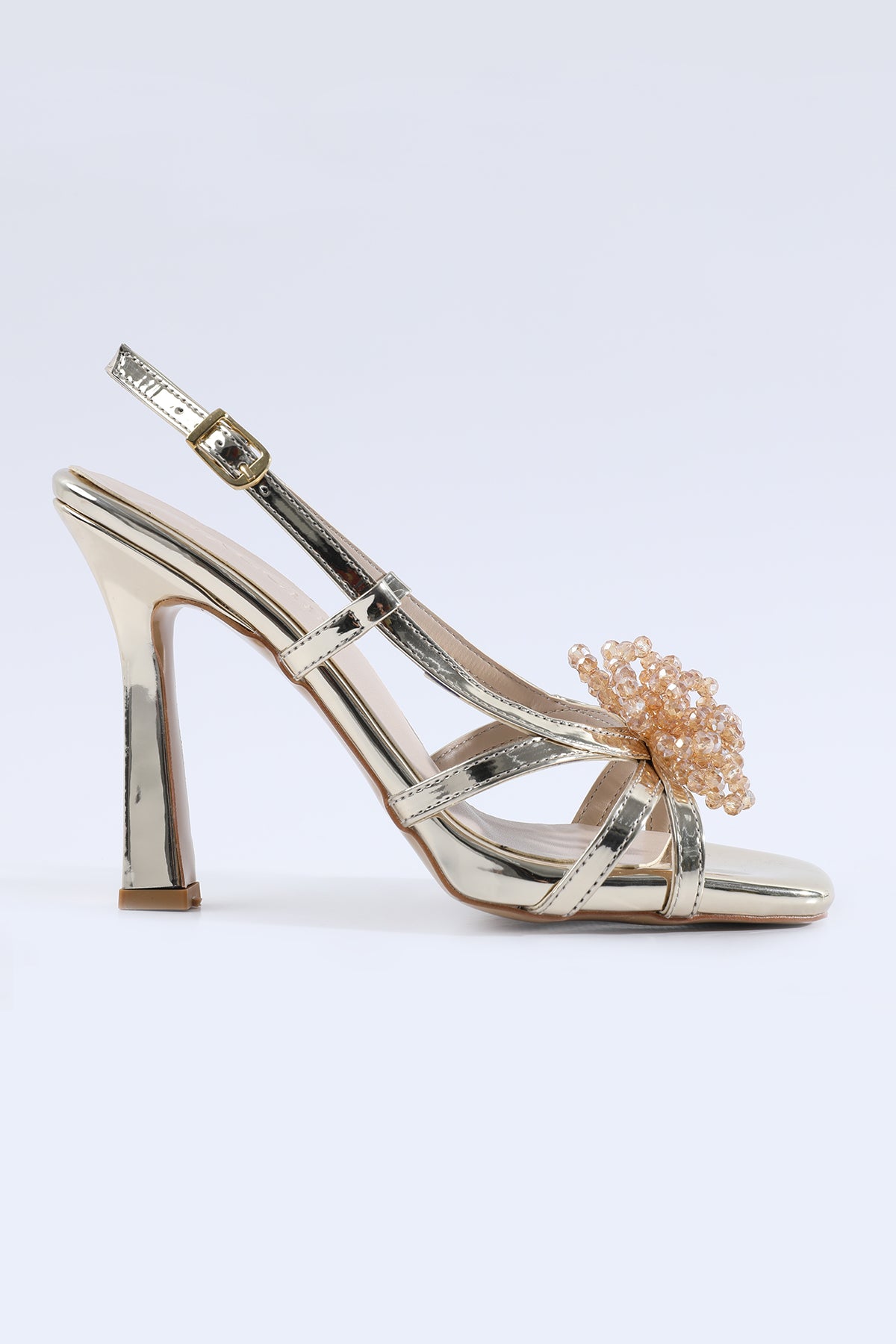 Seren Beaded Flower Detail Gold Heeled Shoes