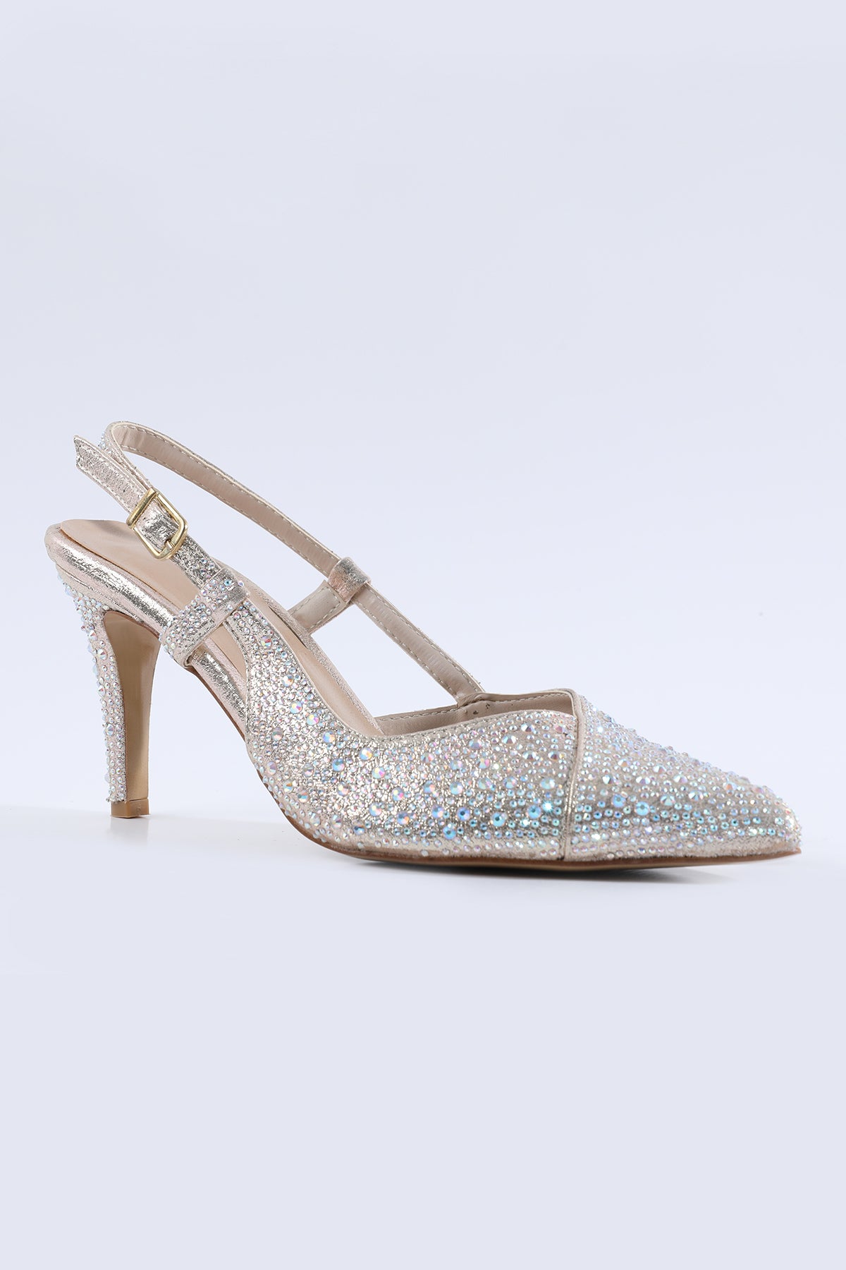 Marina Stone Embellished Low Heel Gold Evening Shoes - Tacchi Marina Stone Embellished Low Heel Gold Evening Shoes - Tacchi
