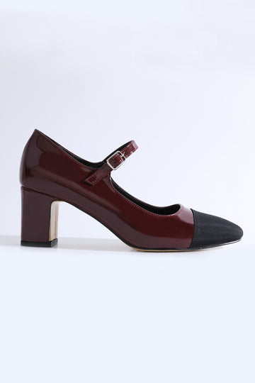 Marcelline Burgundy Toe Detail Belted Patent Leather Shoe