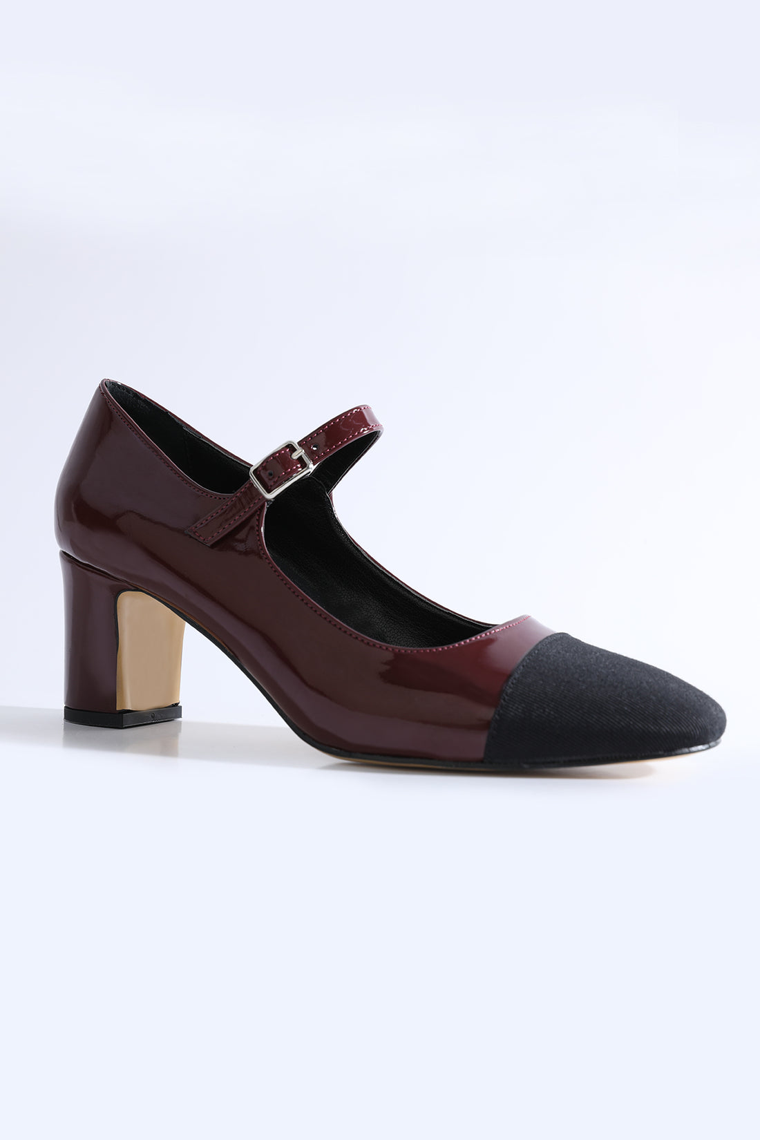 Marcelline Burgundy Toe Detail Belted Patent Leather Shoe