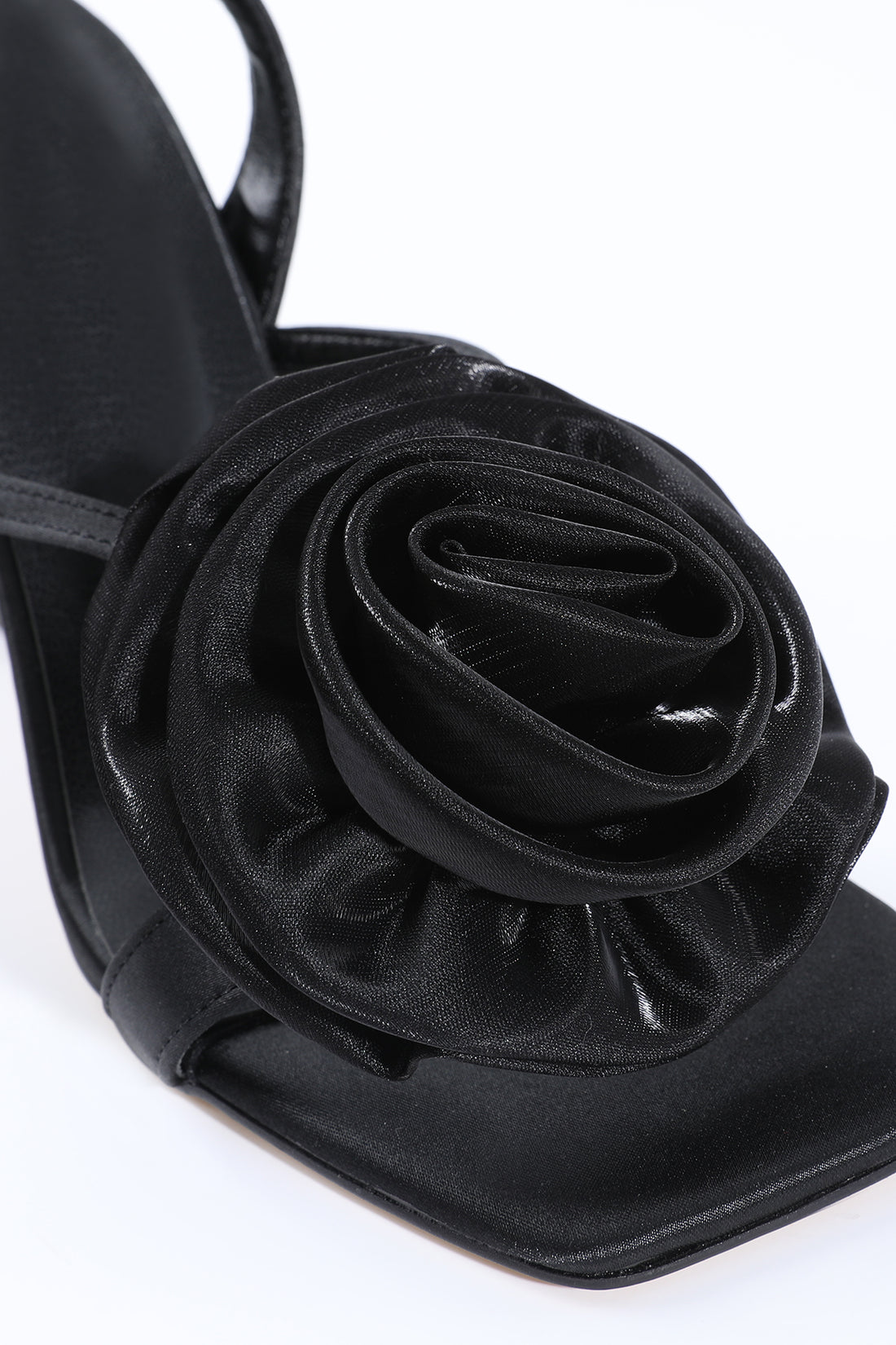 Luna Satin Rose Black Sandals 90