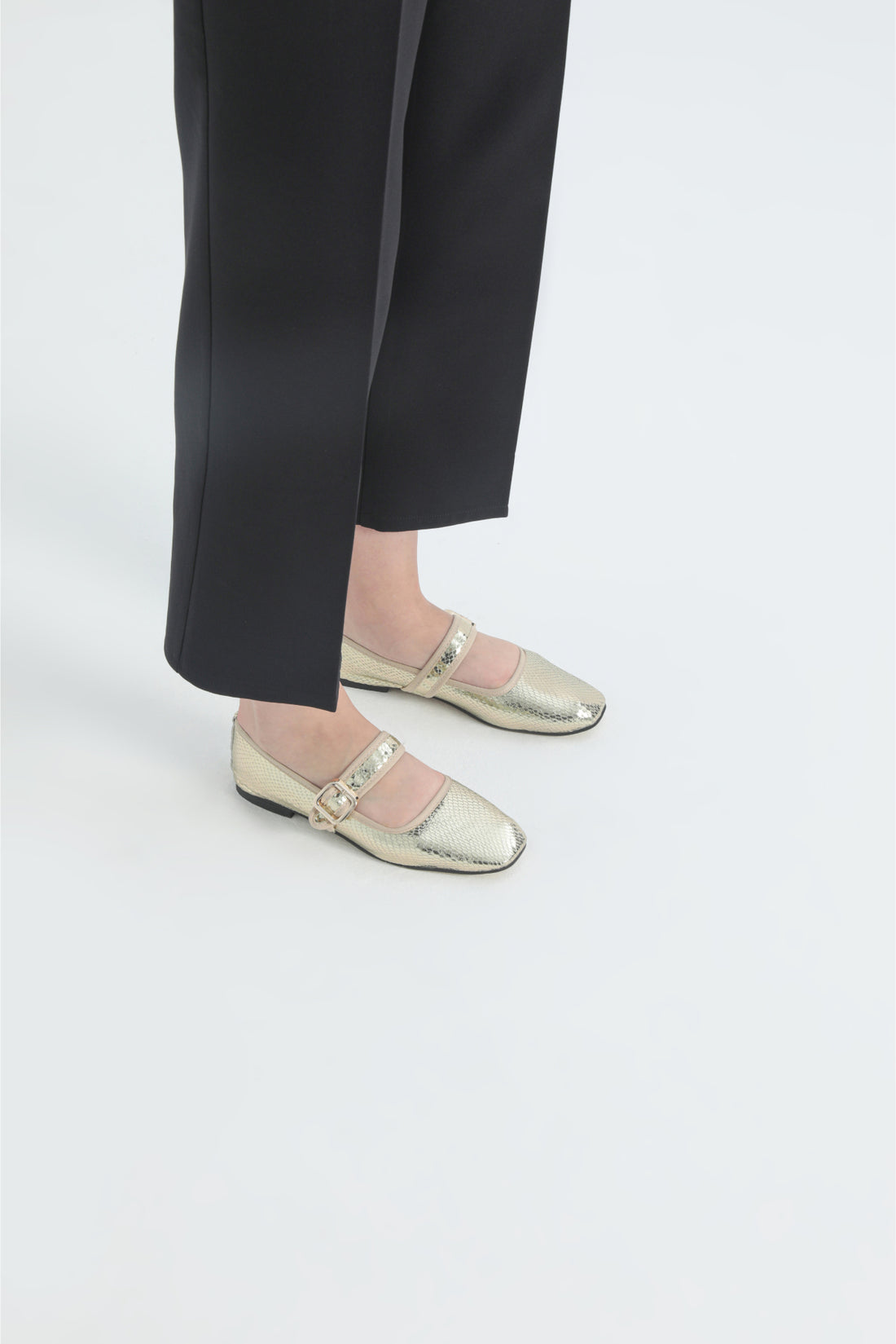 Elora Buckle Detail Croc Patterned Gold Flat Ballet Flats