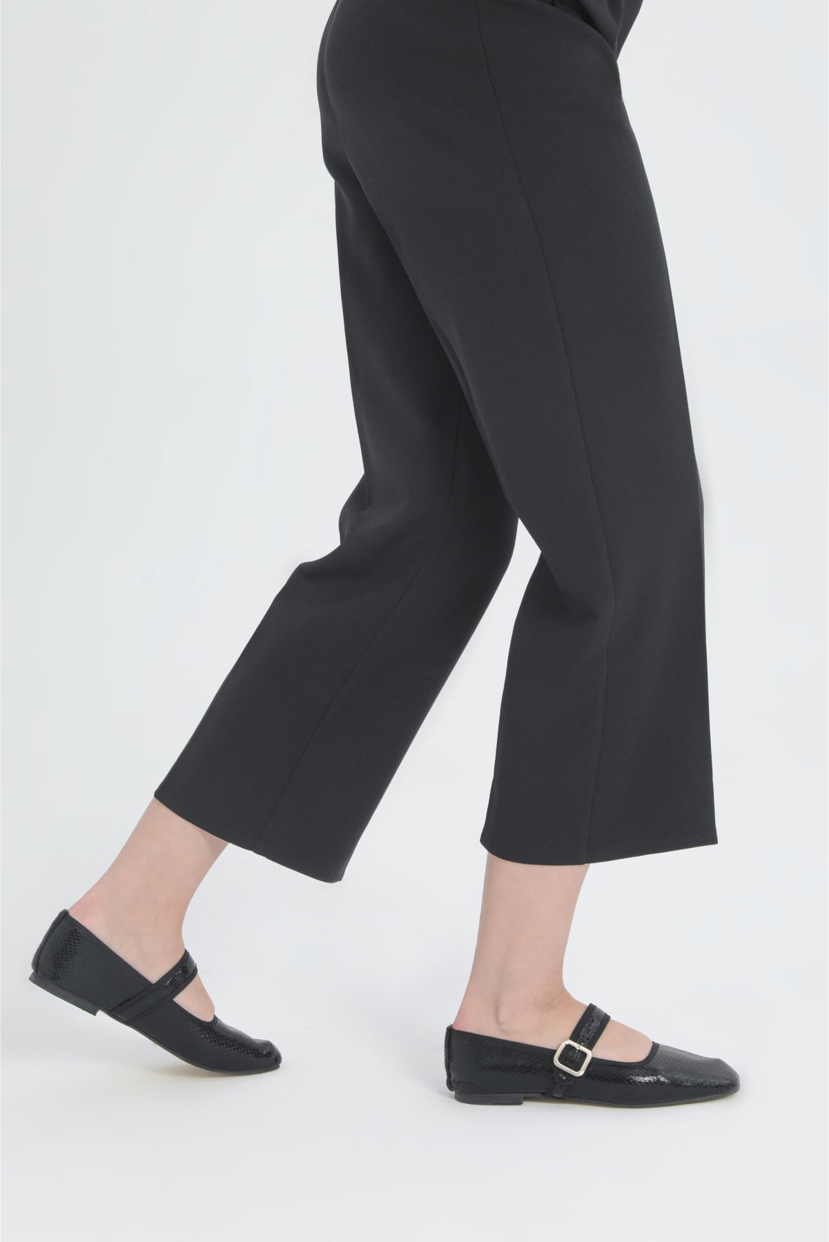 Elora Buckle Detail Croc Patterned Black Flat Ballet Flats