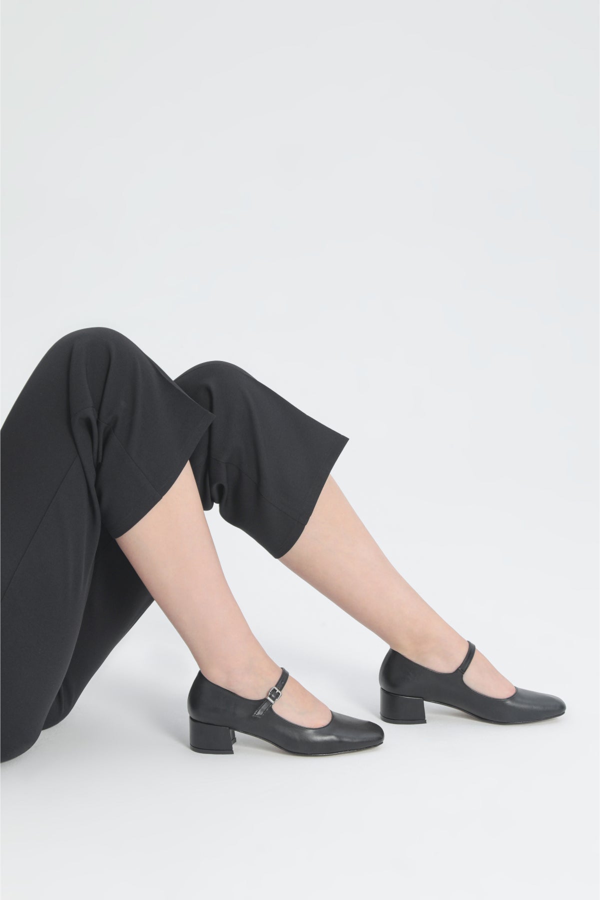  Diana Strap Detail Low Heel Black Shoes