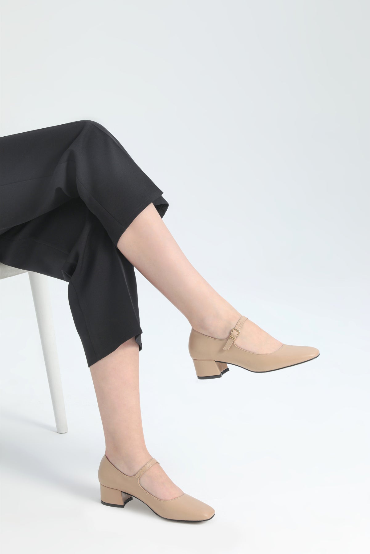  Diana Strap Detail Low Heel Beige Shoes