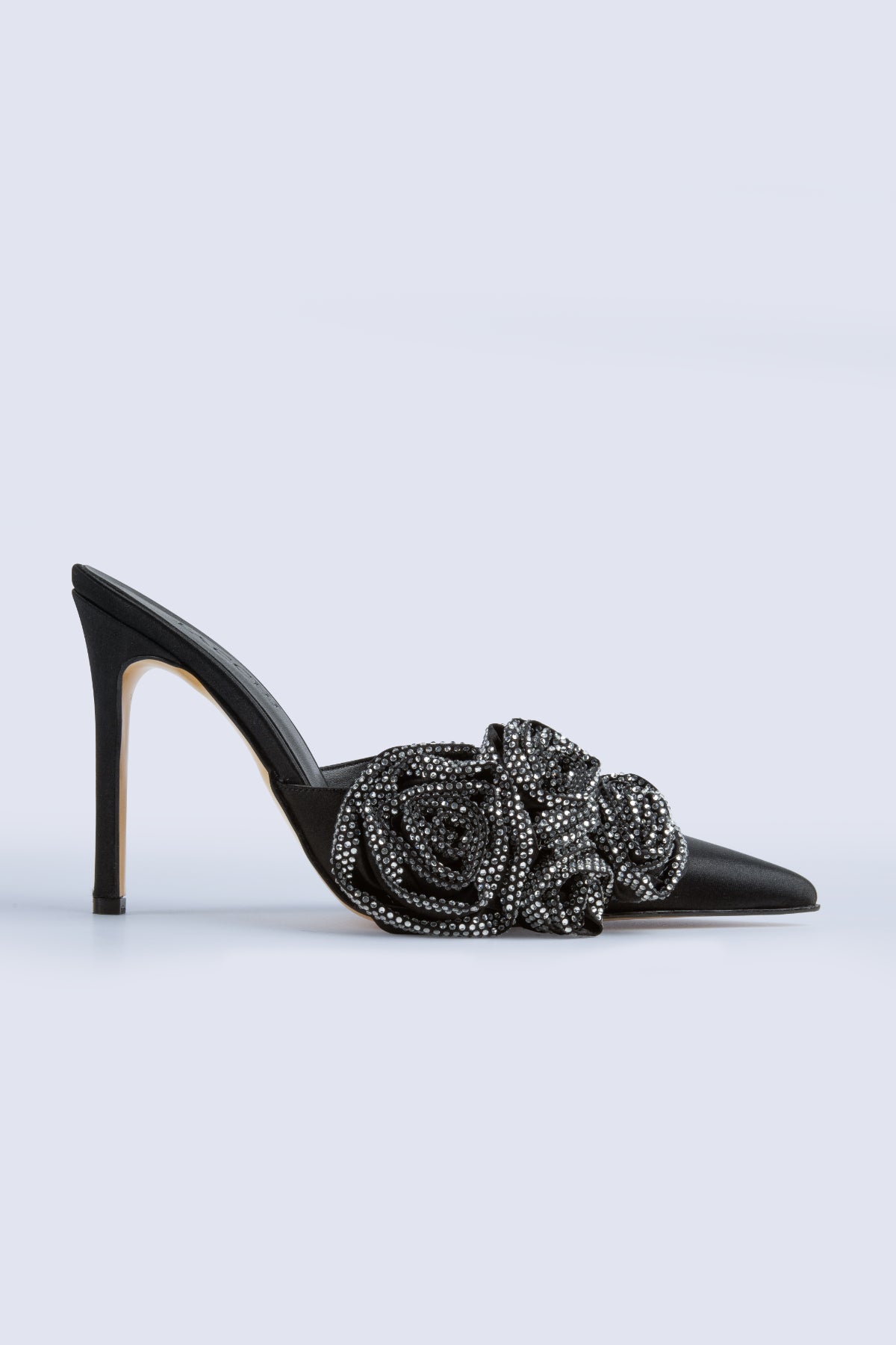 Adara Rose Stone-Detail Black High-Heeled Shoes