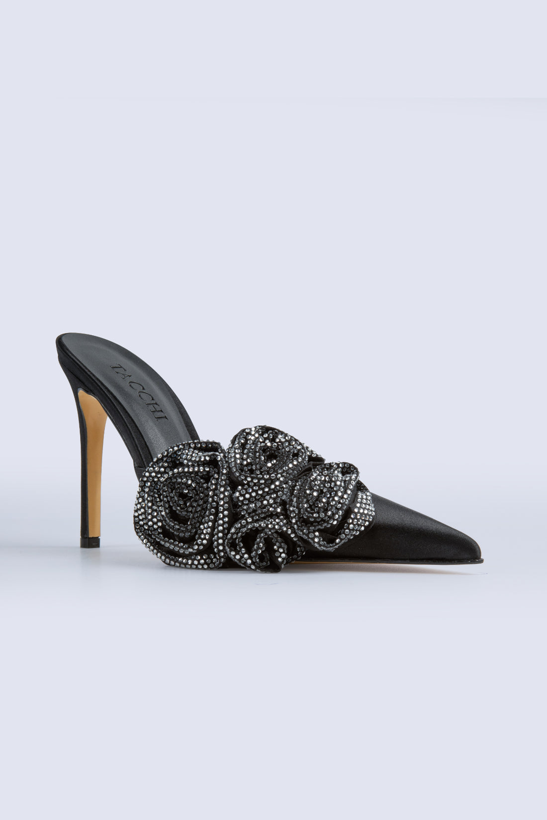 Adara Rose Stone-Detail Black High-Heeled Shoes