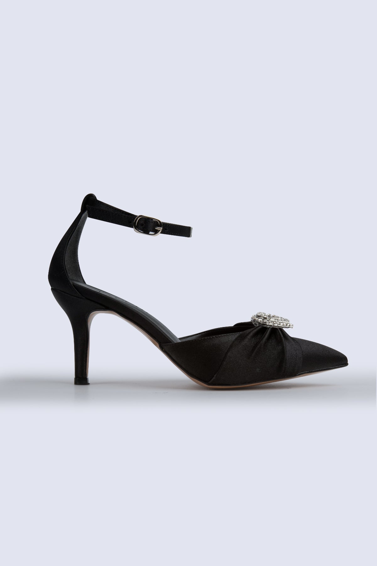 Helen Heart Detailed Short-Heeled Black Evening Shoes