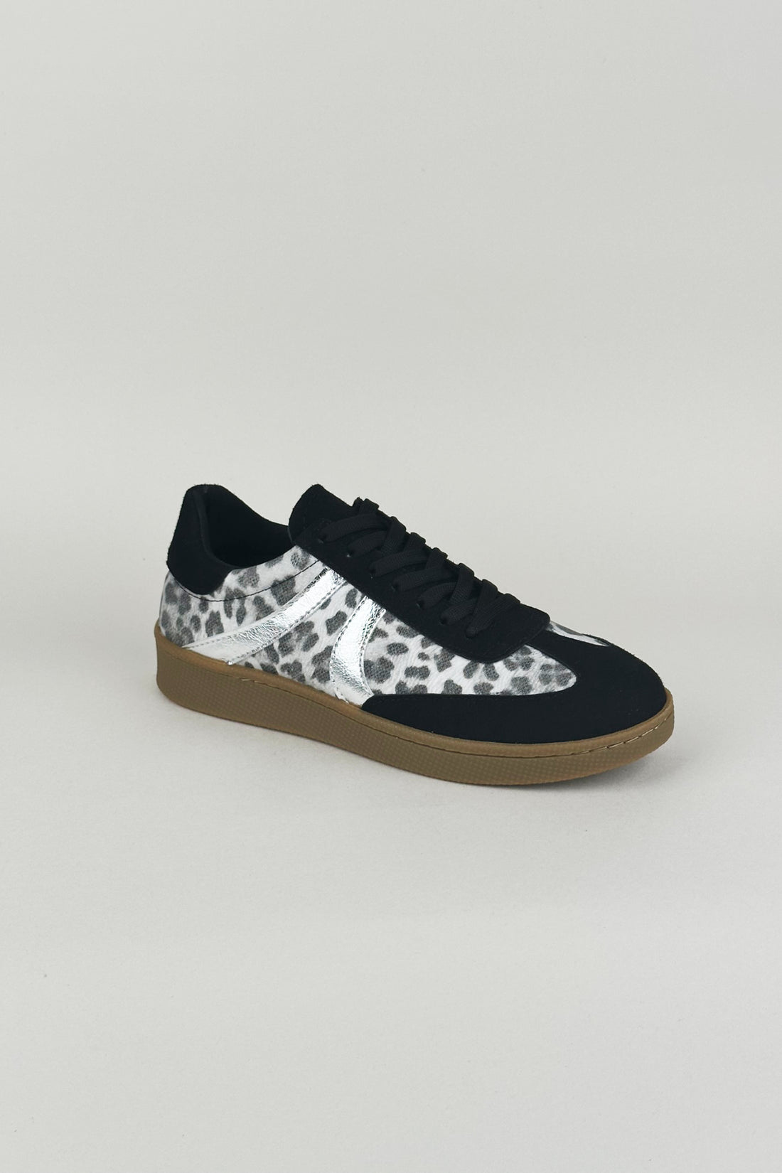 Leontina Leopar Desenli Metalik Şeritli Siyah Sneaker