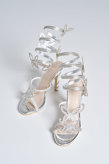 Euphony Butterfly Detail Spiral Stone Silver High Heel Shoes