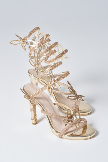 Euphony Butterfly Detail Spiral Stone Gold High Heel Shoes