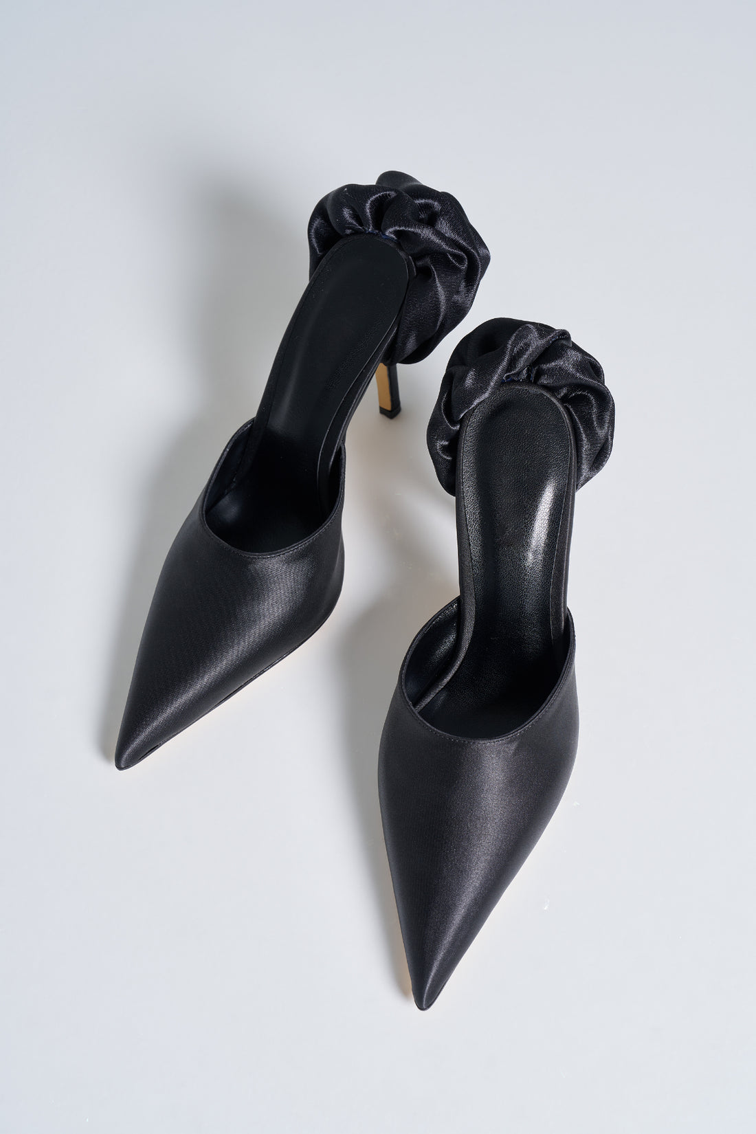 Lilia Satin Rose Detail Heeled Black Shoes