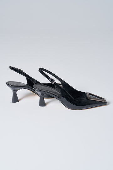 Majesty Trok Detail Slingback Closure Black Heeled Shoes.