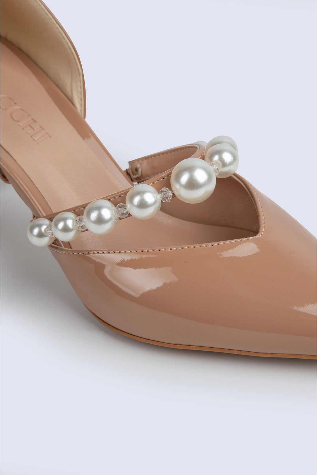 Hera Low Heel Bridal Shoes in Salmon with Elegant Pearl Buckle