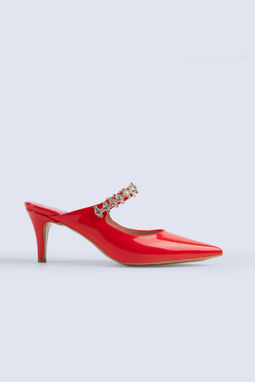 Valentina Belt Stone-Detail Red Evening Shoes