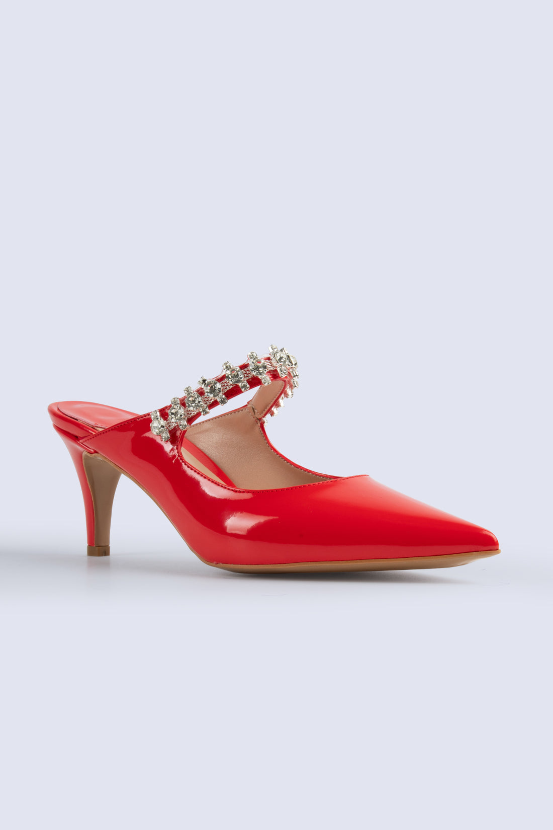 Valentina Belt Stone-Detail Red Evening Shoes